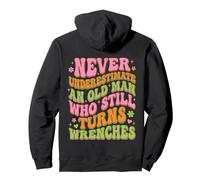 Groovy Old Man Wrench Mechanic Retro 70s Wavy Gift Pullover Hoodie