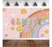Groovy One Photography Backdrop Rainbow Girls Background 1st Birthday Party Decorations Cake Table Banner Poster 300x200cm