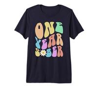 Groovy ONE Year Sober Vintage Sobriety Clean Red Ribbon AA Premium T-Shirt