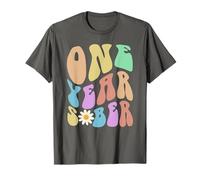 Groovy ONE YEAR SOBER Vintage Sobriety Clean Red Ribbon AA T-Shirt