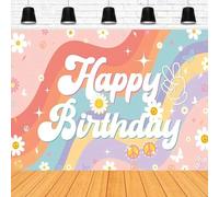 Groovy Photography Backdrop Banner Retro Birthday Party Decoration Daisy Flower Poster Baby Shower Poster Banner 250x180CM