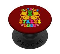 Groovy Pickleball Stress Relief PLAY MORE STRESS LESS PopSockets Adhesive PopGrip