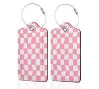 Groovy Pink Checkerboard Luggage Tags for Suitcases,2 PackTropical Luggage Tag,Leather Stainless Steel Loop Label Tag for Women Men Girls Travel Bag Suitcase