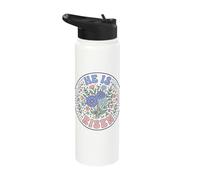 Groovy Retro Floral He is Risen Easter Jesus Christianity Stainless Steel Insulated Water Bottle