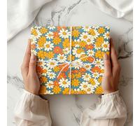 Groovy Retro Flower Gift Wrap - Vibrant 70s Daisy Print Wrapping Paper for Vintage Themed Birthdays & Special Occasions W32 (Large - 58 x 85cm / 22.8" x 33.4" inches)