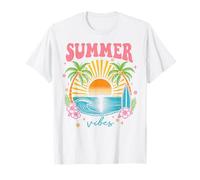 Groovy Retro Summer Beach Sunset Palm Tree Surfing Tropical T-Shirt
