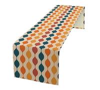 Groovy Retro Table Runner, Mid Century 60s 70s Style Abstract Geometric Stripes Navy Blue Orange Red Print Coffee Table Runner for Farmhouse Table Party 13x90 Inch