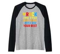 Groovy Rock The Test Motivational Retro Teachers Testing Day Raglan Baseball Tee