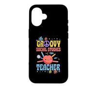 Groovy Social Studies Teacher 60s Throwback Day Peace Flower Case for iPhone 16