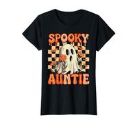 Groovy Spooky Auntie Vintage Ghost Floral Halloween Family T-Shirt
