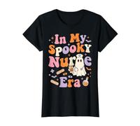 Groovy Spooky Nurse Era Halloween Ghost Coffee Lover RN Value Graphic T-Shirt, Women, Black, L