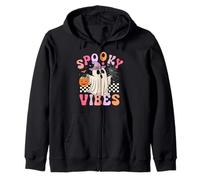 Groovy Spooky Vibes Pumpkin Boo Ghost Halloween Girls Women Zip Hoodie