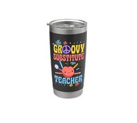Groovy Substitute Teacher 60s Throwback Day Peace Flower Stainless Steel Insulated Tumbler