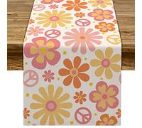 Groovy Table Runner Hippie Daisy Flower Peace Love Birthday Party Retro Kitchen Dinning Home Decoration (13" x 72")