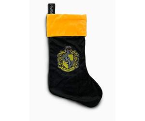 Groovy Uk Harry Potter Woven Badge Fleece Christmas Stocking, 30 cm Width x 47 cm Height, Black/Yellow