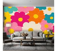 Groovy Wallpaper, Hippie Funky Floral 70s Mural Wallpaper, Groovy Room Decor Wall Art for Living Room Bedroom Kitchen, 200 x 150 cm (Wide x High), GG9264