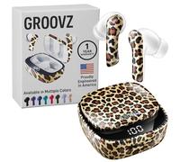 Groovz True Wireless Earbuds with Charging Case - Designed and Engineered in the USA - IPx4 Water Resistant Bluetooth Earbuds Compatible with Apple & Android - 27Hr Battery - Dual Microphone - Leopard