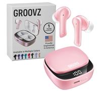 Groovz True Wireless Earbuds with Charging Case - Designed and Engineered in The USA - IPx4 Water Resistant Bluetooth Earbuds Compatible with Apple and Android - 27Hrs Battery Life - Light Pink