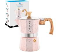 GROSCHE Milano Moka pot, Stovetop Espresso maker, Greca Coffee Maker, Stovetop coffee maker and espresso maker percolator (Pink, 3 cup)