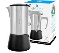 GROSCHE Milano Steel | 10 Espresso Cup | Stovetop Espresso Maker: Stainless Steel Moka Pot for Greca, Induction, Electric & Gas Stoves | Dishwasher Safe Stovetop Espresso Maker Moka Pot