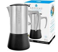 GROSCHE Milano Steel | 6 Espresso Cup | Stovetop Espresso Maker: Stainless Steel Moka Pot for Greca, Induction, Electric & Gas Stoves | Dishwasher Safe Stovetop Espresso Maker Moka Pot