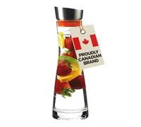GROSCHE RIO Glass Water Pitcher and Fruit Infuser 1000ml With Stainless Steel Gravity Lid with Built in Strainer and Two Coloured Silicone Rings