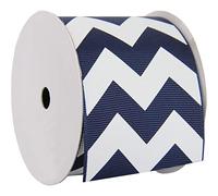 Grosgrain Chevron Ribbon by Threadart 2 1/4" - 5 Yards - Navy - Printed White Chevron Pattern - For Bows, Decorations, Hair Clips, and More