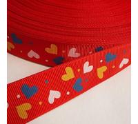 Grosgrain Heart Valentines Baby Love Ribbon 25mm Wide 8 Colour 2 4+ Meters 807D, 06 Bright REd, 2 Metres