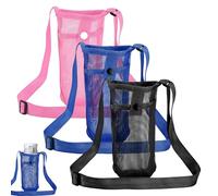 Grosion 3PCS Mesh Water Bottle Carrier with Shoulder Strap,Water Bottle Holder,Adjustable Lightweight Water Bottles Sling, Bottle Bags for Hiking Gym Walking Camping Travel (3 Colors)