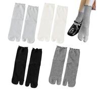 Grosion 4 Pairs Tabi Socks Women,Tabi Flip Flop Socks for Women,Flip Flop Sock Split Toe Socks Comfortable Breathable Elastic Cotton Japanese Split Toe Sock