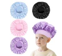 Grosion 4Pcs Kids Silk Bonnet,Silk Bonnet for Sleeping Kids,Soft Smooth Baby Bonnets,Adjustable Night Sleeping Satin Bonnets Hair Wrap for Girls Boys(Purple Blue Pink Black)