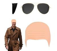 Grosion Nude Latex Bald Cap,Adults Accessory Set with Black Sunglasses and Black Soul Patch,Mens Ladies Music Icon Famous Celebrity Fancy Dress Costume Accessory Set