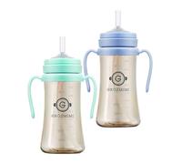GROSMIMI Spill Proof Magic Sippy Cup with Straw with Handle for Baby and Toddlers, PPSU, BPA Free 10 oz. 2-pack (Aqua Green & Sky Blue)
