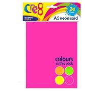 GROSSē A5 Size Card, 24 Sheets Mixed NEON Colour Card Pink Yellow Green Orange 200gsm Art Craft