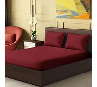 GROSSē Aurora Red Bed Sheet Set - Ultra-Soft stripes Egyptian Cotton, Double Bed Sheets - Hydro-Brushed - Deep Pocket - Fitted Sheet and 2 Pillowcases - Bedding Sheets (Aurora Red, Double)