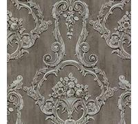 Grosvenor Damask Wallpaper Vintage Classic Dark Grey Traditional
