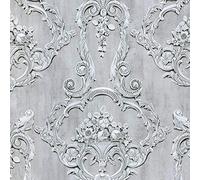 Grosvenor Damask Wallpaper Vintage Classic Light Grey Traditional