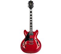 Grote Full Scale Left-Handed Electric Guitar Semi-Hollow Body Guitar Stainless Steel Frets(Cherry red)