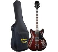 GROTE Jazz Electric Guitar Semi-Hollow Body Trapeze Tailpiece Bridge Guitar Gig Bag (Brown)