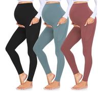 GROTEEN 3 Pack Women's Maternity Leggings with Pockets Over The Belly Workout Yoga Pregnancy Pants