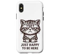 Grouchy Cat Cute But Moody “Just Happy To Be Here” Retro Case for iPhone X/XS