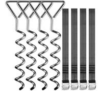 Monzana Set of 4 Screw in Ground Anchors | 42.5cm | 2000lbs, 900 KG | Swing Trampoline Garden House Play Tower Steel Ground Screws | 250cm Adjustable Safety Belts