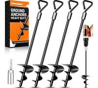 Ground Anchors Tent Stakes Trampoline Anchors Heavy Duty Screw in, Tent Stakes High Winds Heavy Duty for Camping Tent, Canopies, Carports, Sheds, Swing Sets,14in Ground Anchors (4 Pack X14in)