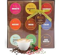 Ground Coffee Gift Set Christmas Hamper - 9 Flavour Gourmet Selection Box for Coffee Lovers with Colombian Amaretto Hazelnut Vanilla Mocha Irish Cream Dark Roast - Festive Gift for Men Women Friends