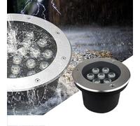 Ground LED Landscape Lamp, Outdoor Buried Lights - IP67 Waterproof Round Recessed LED Pond Spotlight, 12V Stainless Steel Ground Floodlights, for Pathway Patio Garden Lawn Light(Green Light,9 W)
