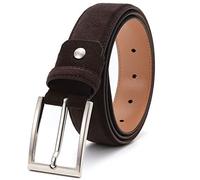 Ground Mind Mens Suede Leather Dress Belts with Pin Buckle for Jeans & Casual Wear(36'',Dark brown)