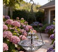 Ground-Mounted&Hanging solar-powered bird bath,2026New three-tiered bird bath with recirculating water design, suitable for gardens and backyards,attracts birds. (Gray hanging style)