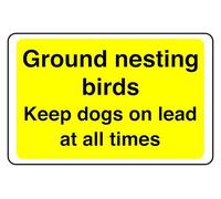 Ground Nesting Birds Keep Dogs On Lead At All Times - safety sign - High tack self-adhesive sticker (400mm x 300mm) Viewing Distance within 14m.