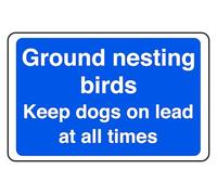 Ground Nesting Birds Keep Dogs On Lead At All Times - safety sign - High tack self-adhesive sticker (600mm x 400mm) Viewing Distance within 20m.