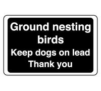 Ground Nesting Birds Keep Dogs On Lead Thank You - safety sign - High tack self-adhesive sticker (200mm x 150mm) Viewing Distance within 5m.